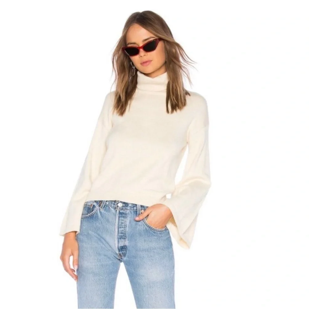 LPA Revolve Cybil Sweater in Cream -Size M. Open back bell sleeve knit sweater - Picture 6 of 8